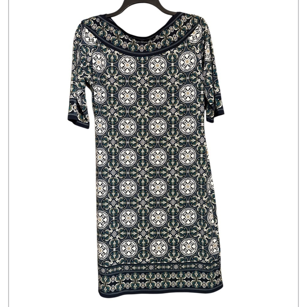 Max Studio Elegant blue and White Patterned Dress new size medium - Picture 2 of 7